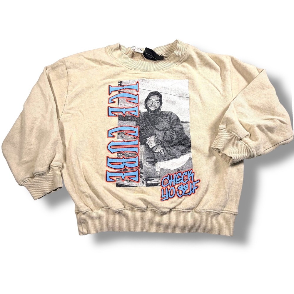 Cotton on Kids 7 Ice Cube Graphic Sweatshirt‎ Crewneck Beige "Check Yo Self" Top